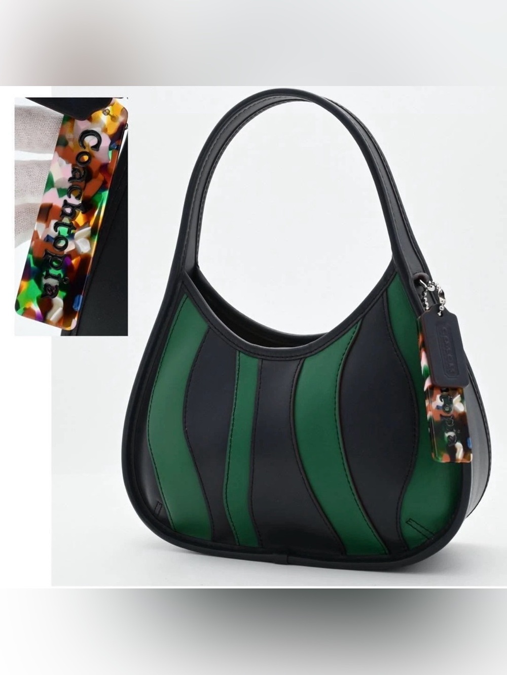 COACH ERGO BAG IN WAVY STRIPE UPCRAFTED LEATHER MIDNIGHT NAVY/GREEN Bag & Wallet